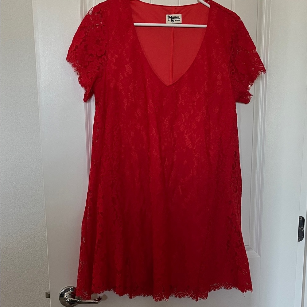 Show me your Mumu Orange Lace Short Sleeve Dress